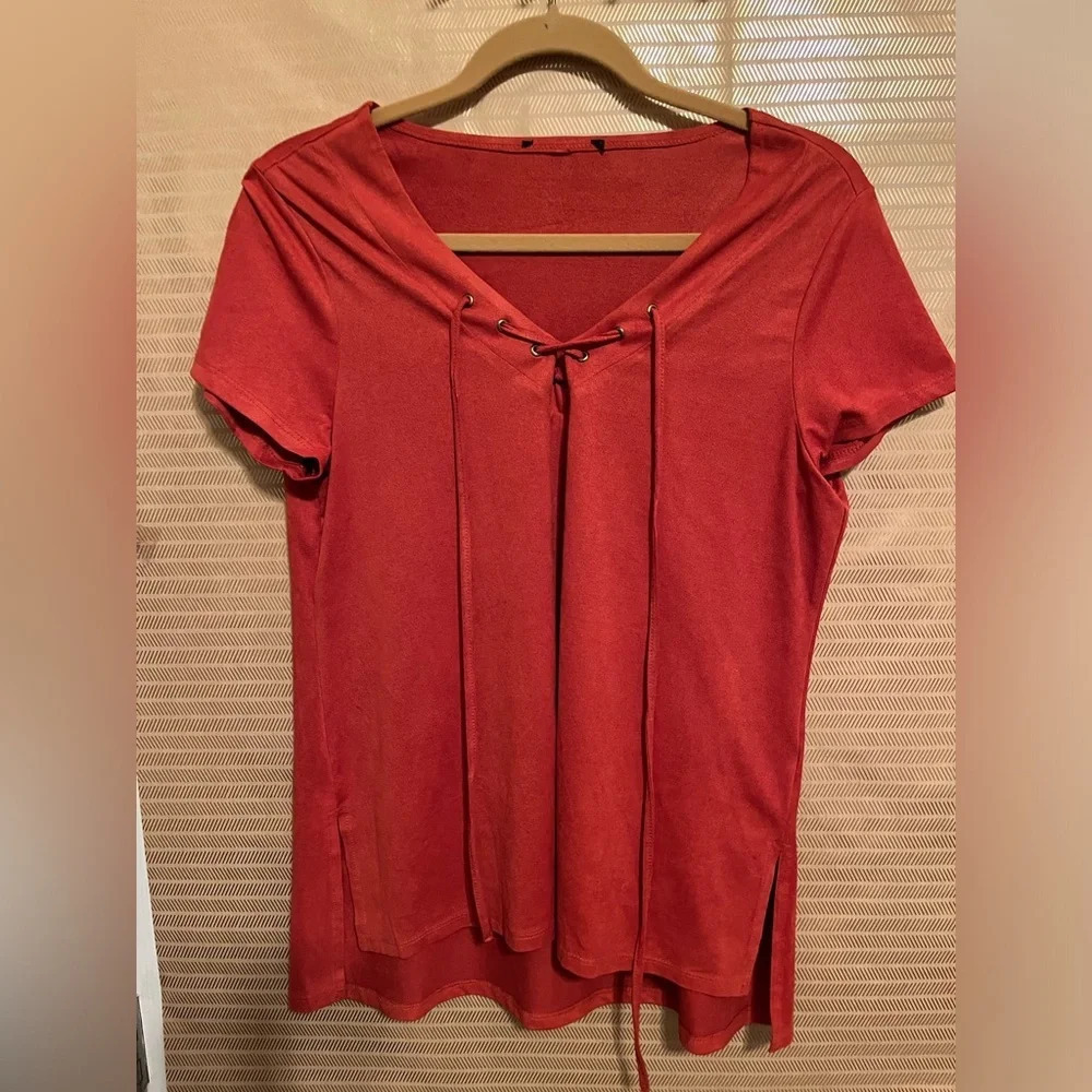 DARK CORAL BLOUSE~SUEDE FEEL~LG